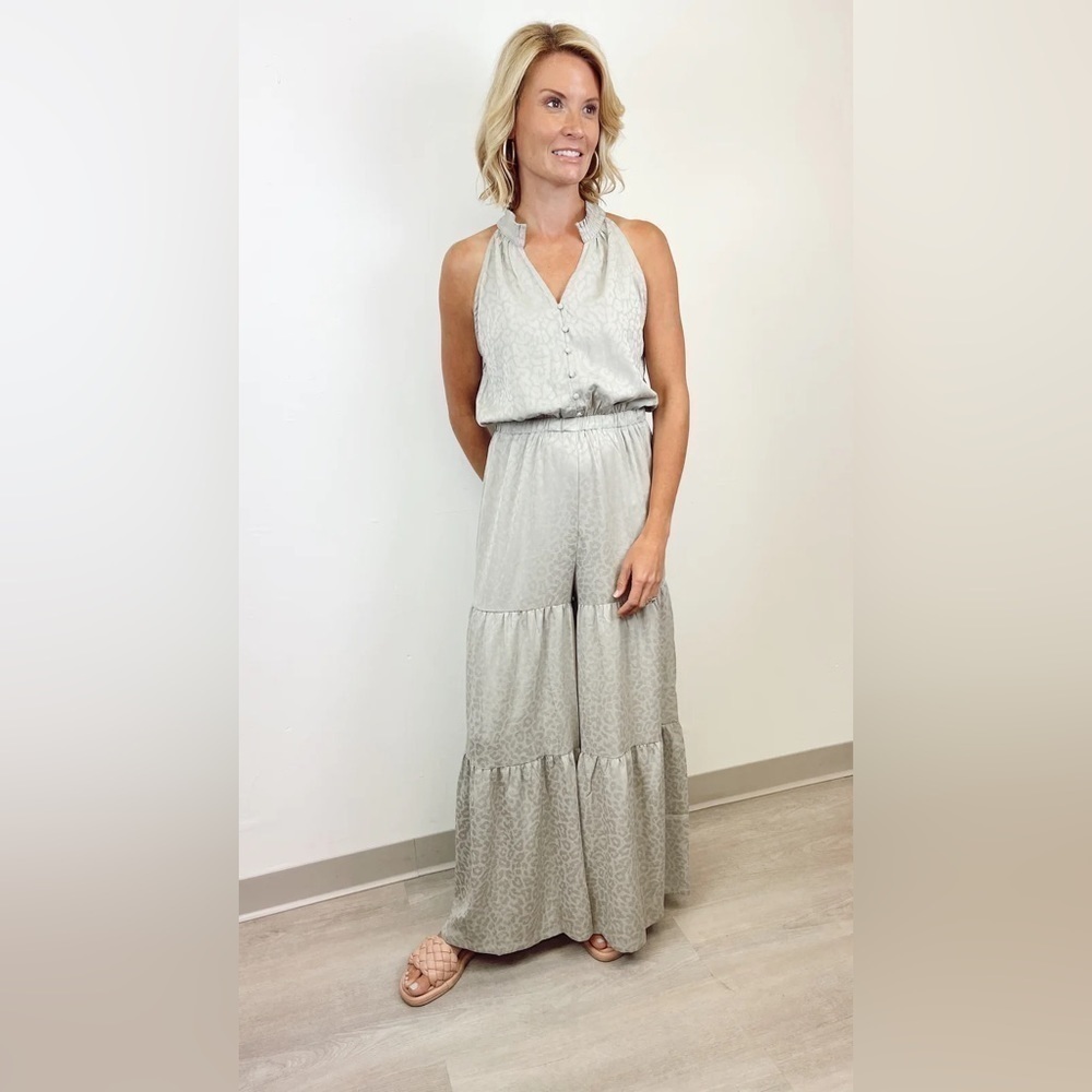 Current Air Leopard Print Wide Leg Jumpsuit